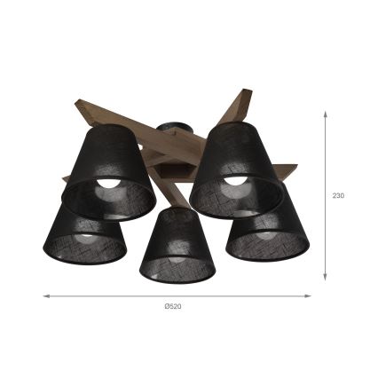 Brilagi - Lámpara de techo LED ANTHONY de superficie 5xE14/40W/230V roble nogal/negro