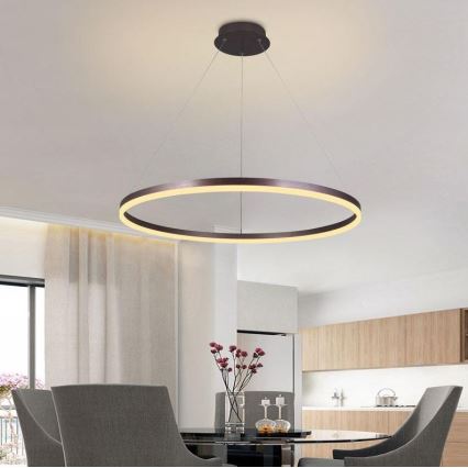 Brilagi - Lámpara colgante LED regulable CIRCLE LED/55W/230V 3000-6500K Ø 80 cm marrón + control remoto