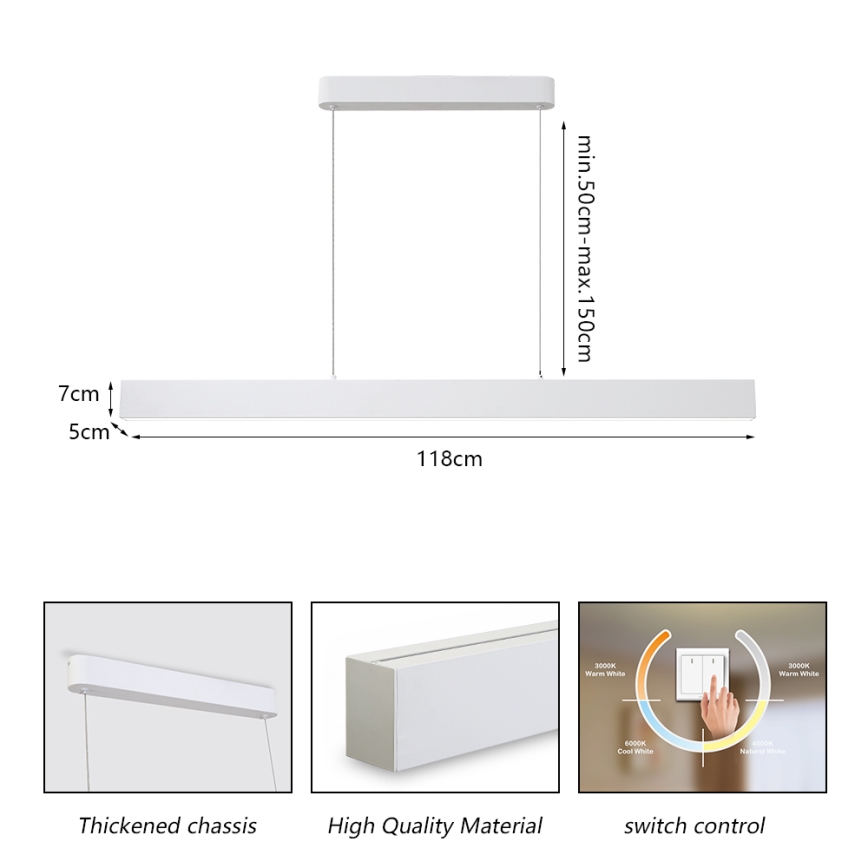 Brilagi - Lámpara LED colgante SLEEKLINE LED/40W/230V 3000/4500/6000K blanco