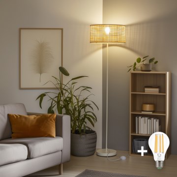 Brilagi - Lámpara LED de pie CERIA 1xE27/40W/230V Ø 40 cm bambú/blanco