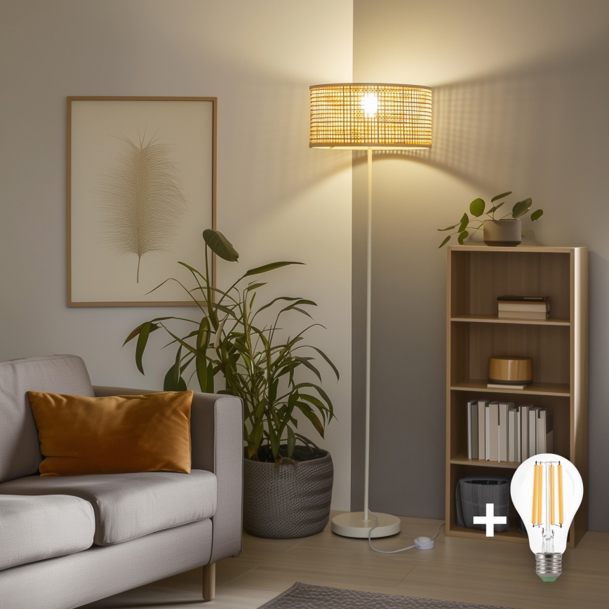 Brilagi - Lámpara LED de pie CERIA 1xE27/40W/230V Ø 40 cm bambú/blanco