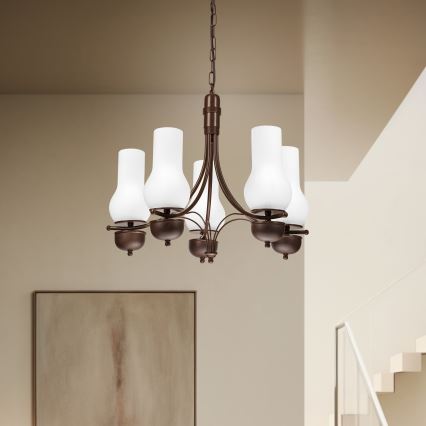 Brilagi - Lámpara LED colgante en cadena COTTAGE 5xE14/40W/230V roble/blanco