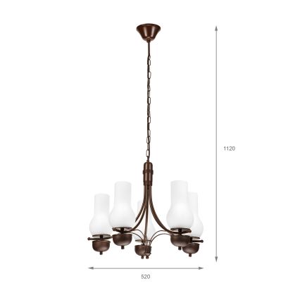 Brilagi - Lámpara LED colgante en cadena COTTAGE 5xE14/40W/230V roble/blanco