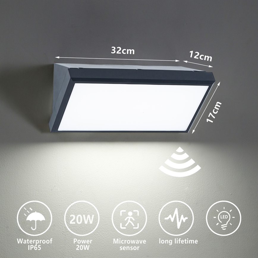 Brilagi - Lámpara de pared LED exterior con sensor TRIANGLE LED/20W/230V antracita IP65