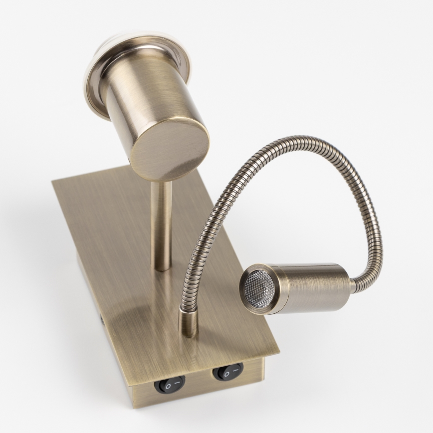 Brilagi - Lámpara de pared LED flexible NUBILA 1xE27/25W/230V + LED/3W latón/gris claro