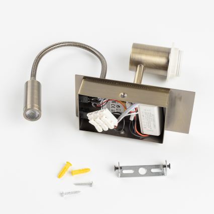 Brilagi - Lámpara de pared LED flexible NUBILA 1xE27/25W/230V + LED/3W latón/gris claro