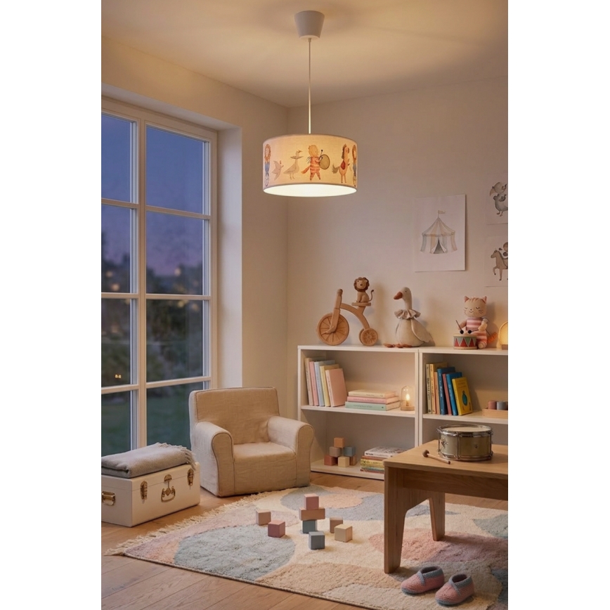 Brilagi - Lámpara LED infantil colgante BOBO, 1xE27/10W/230V, Ø 35 cm, blanca con motivos de animales
