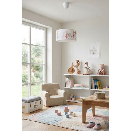 Brilagi - Lámpara LED infantil colgante BOBO, 1xE27/10W/230V, Ø 35 cm, blanca con motivos de animales