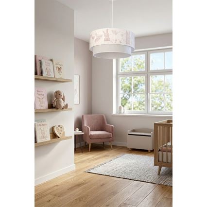 Brilagi - Lámpara infantil LED colgante con cable BOBO 1xE27/10W/230V Ø 40 cm crema/gris/conejitos