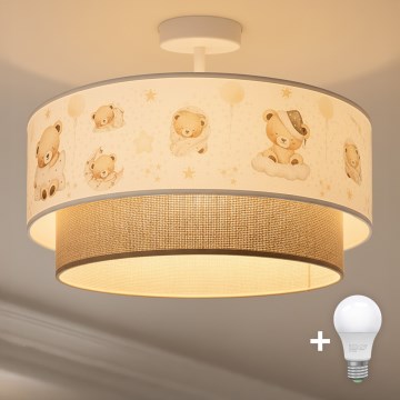 Brilagi - Lámpara LED infantil de techo BOBO 1xE27/10W/230V Ø 40 cm blanco/beige/ositos