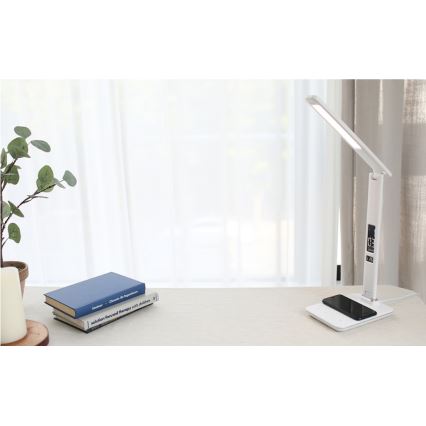 Brilagi - Lámpara de mesa LED regulable con carga inalámbrica Qi y USB REGINA LED/8,5W/230V blanco