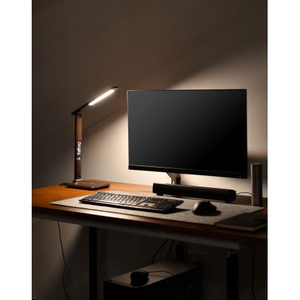 Brilagi - Lámpara de mesa LED regulable con cargador inalámbrico QI y USB REGINA LED/8,5W/230V marrón