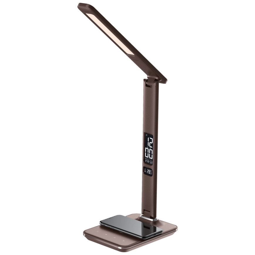 Brilagi - Lámpara de mesa LED regulable con cargador inalámbrico QI y USB REGINA LED/8,5W/230V marrón