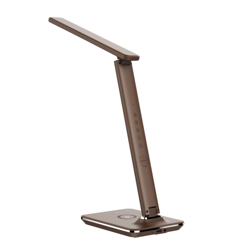 Brilagi - Lámpara de mesa LED regulable con cargador inalámbrico QI y USB REGINA LED/8,5W/230V marrón