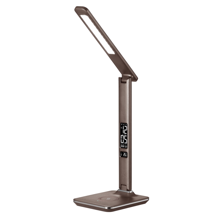 Brilagi - Lámpara de mesa LED regulable con cargador inalámbrico QI y USB REGINA LED/8,5W/230V marrón