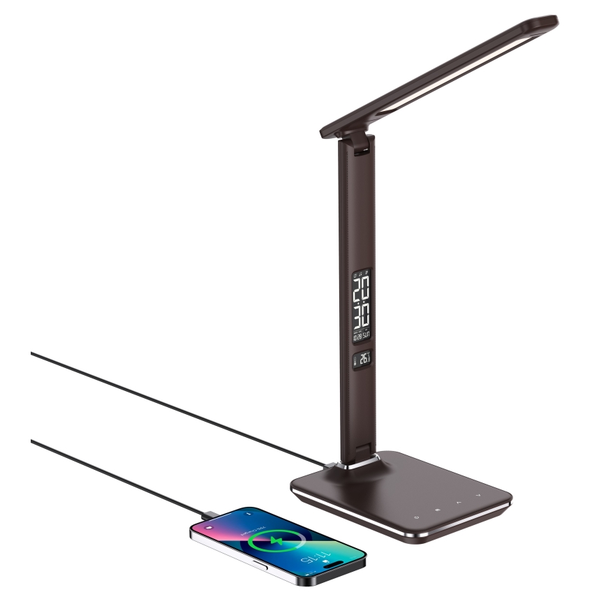 Brilagi - Lámpara de mesa LED regulable con cargador inalámbrico QI y USB REGINA LED/8,5W/230V marrón