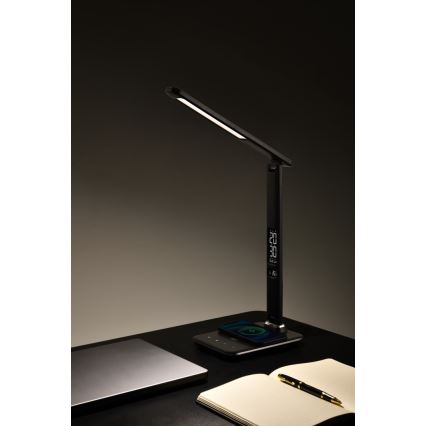 Brilagi - Lámpara de mesa LED regulable con cargador inalámbrico QI y USB REGINA LED/8,5W/230V negro