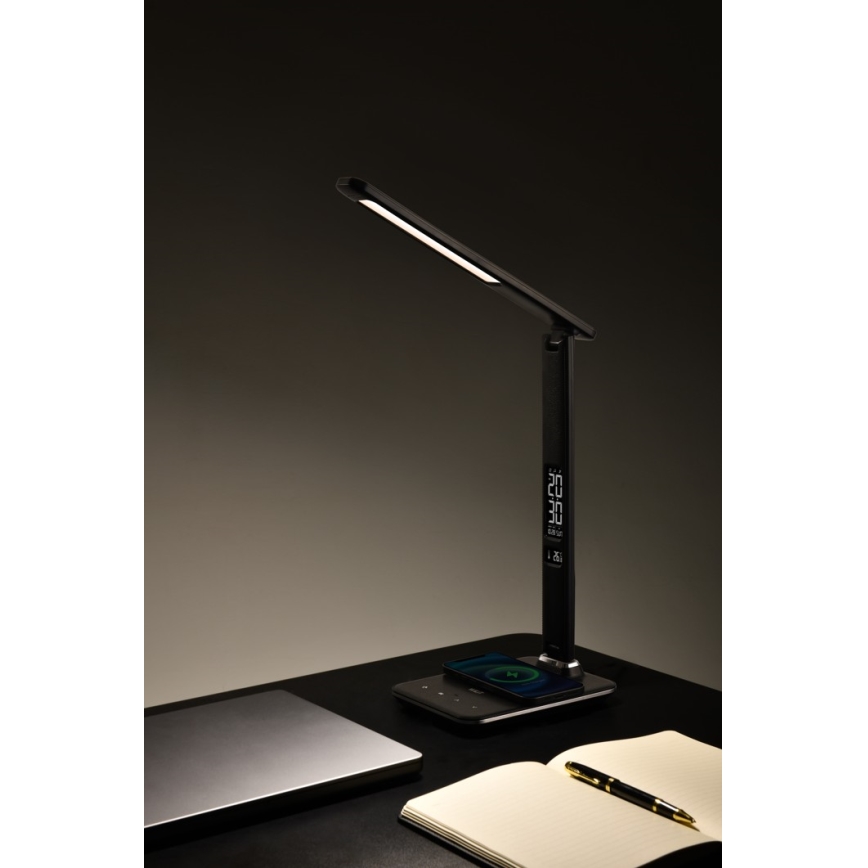 Brilagi - Lámpara de mesa LED regulable con cargador inalámbrico QI y USB REGINA LED/8,5W/230V negro