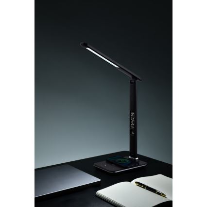 Brilagi - Lámpara de mesa LED regulable con cargador inalámbrico QI y USB REGINA LED/8,5W/230V negro