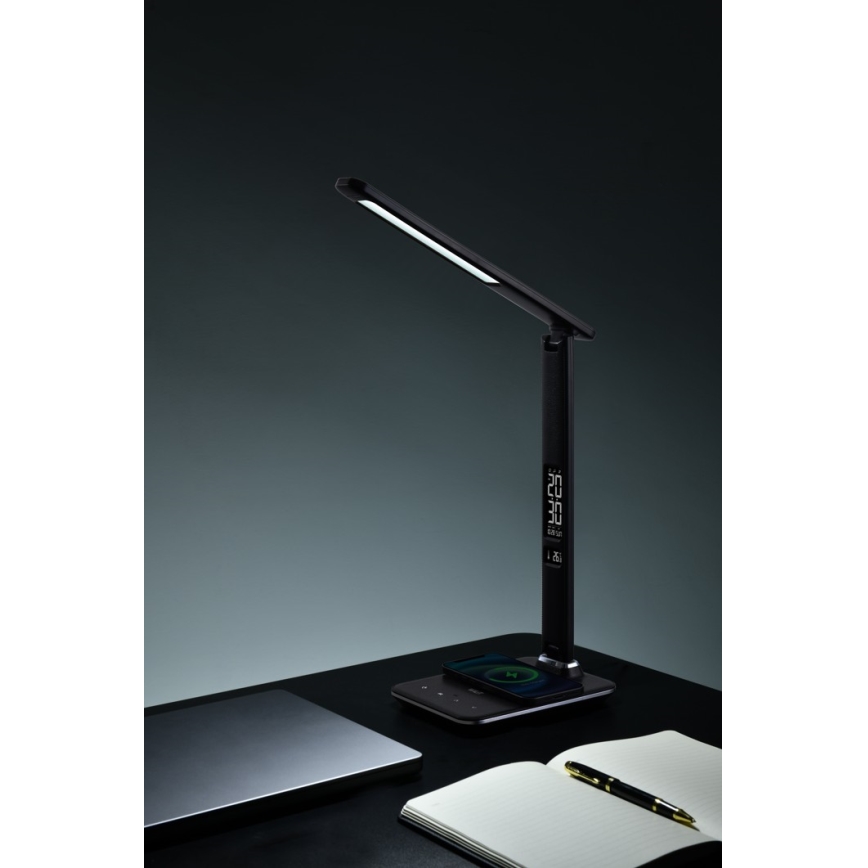 Brilagi - Lámpara de mesa LED regulable con cargador inalámbrico QI y USB REGINA LED/8,5W/230V negro