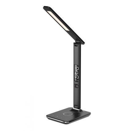 Brilagi - Lámpara de mesa LED regulable con cargador inalámbrico QI y USB REGINA LED/8,5W/230V negro