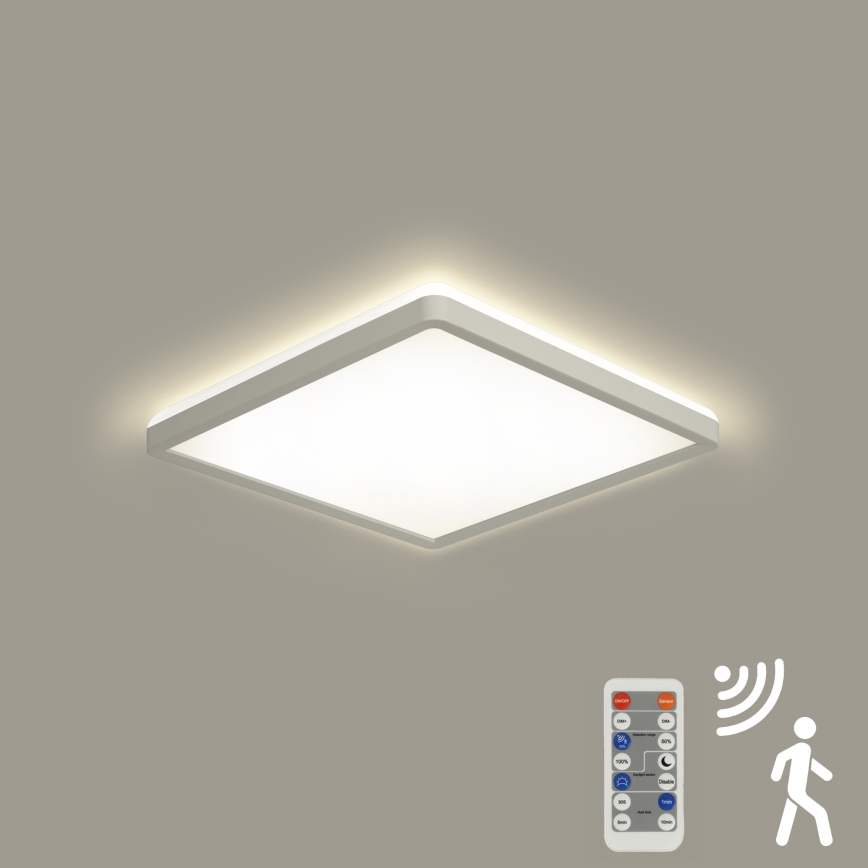 Brilagi - Lámpara LED regulable con sensor de movimiento y crepúsculo ULTRA SLIM LED/18W/230V 30x30 cm + mando a distancia