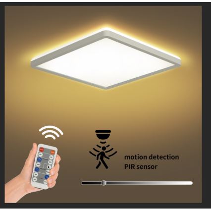 Brilagi - Lámpara LED regulable con sensor de movimiento y crepuscular ULTRA SLIM LED/18W/230V 30x30 cm + mando a distancia