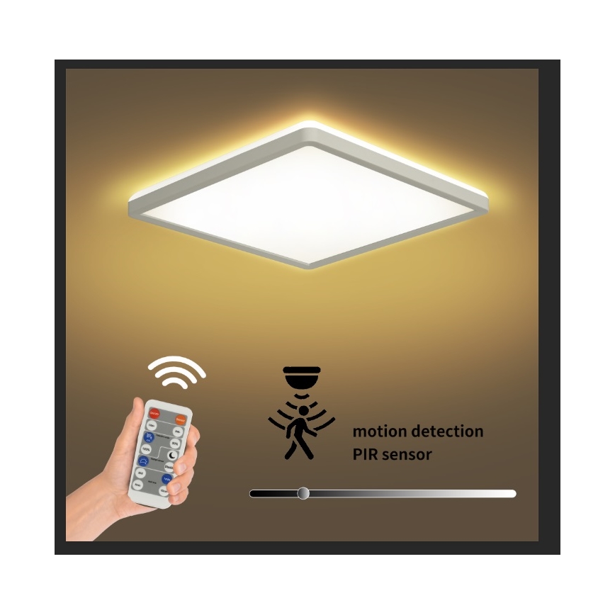 Brilagi - Lámpara LED regulable con sensor de movimiento y crepuscular ULTRA SLIM LED/18W/230V 30x30 cm + mando a distancia