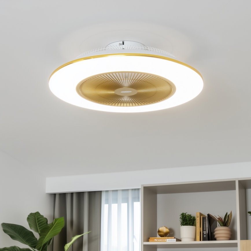 Brilagi - Lámpara LED regulable con ventilador AURA LED/38W/230V 3000-6000K dorado + control remoto