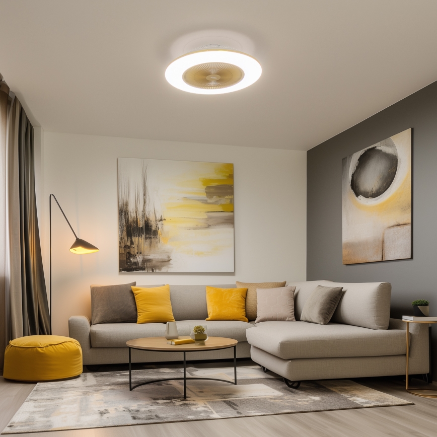 Brilagi - Lámpara LED regulable con ventilador AURA LED/38W/230V 3000-6000K dorado + control remoto
