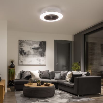 Brilagi - Lámpara LED regulable con ventilador AURA LED/38W/230V 3000-6000K negro + control remoto