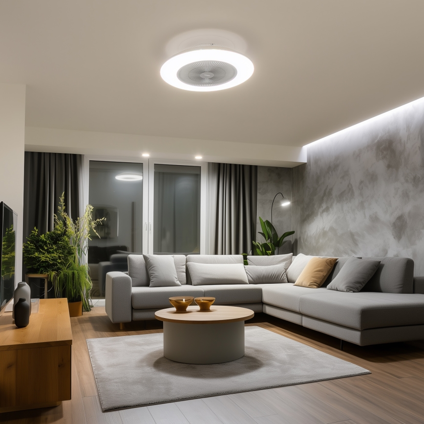 Brilagi - Lámpara LED regulable con ventilador AURA LED/38W/230V 3000-6000K plata + control remoto