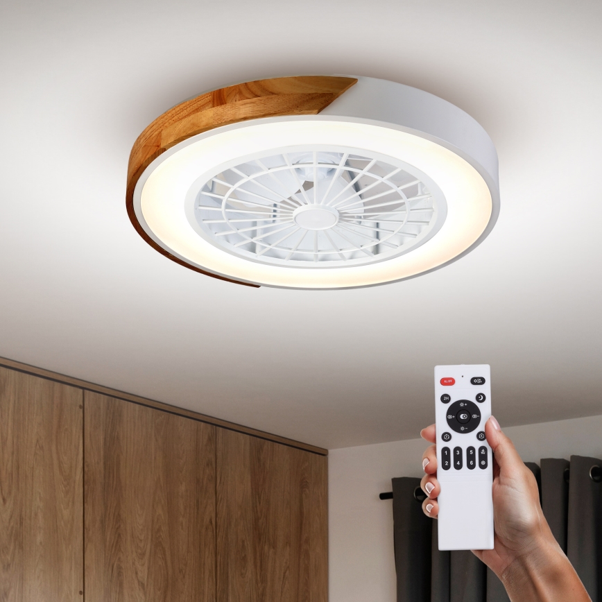 Brilagi - Plafón LED regulable con ventilador LED/30W/230V 3000-6500K blanco/roble + control remoto