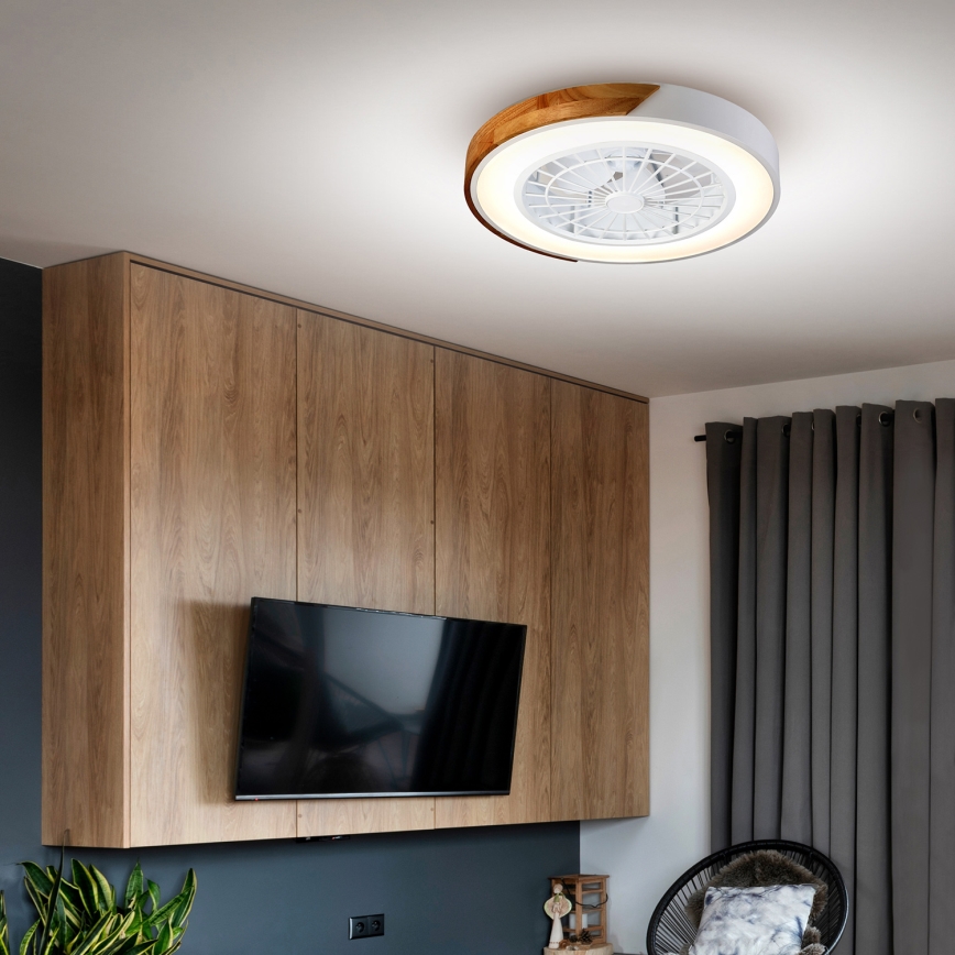 Brilagi - Plafón LED regulable con ventilador LED/30W/230V 3000-6500K blanco/roble + control remoto
