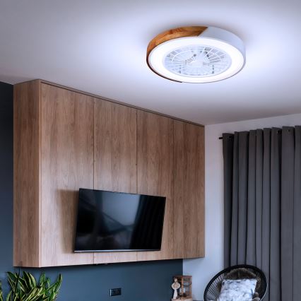 Brilagi - Plafón LED regulable con ventilador LED/30W/230V 3000-6500K blanco/roble + control remoto