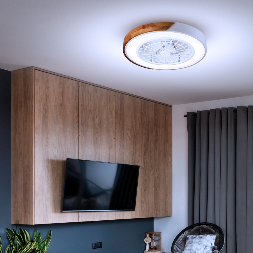 Brilagi - Plafón LED regulable con ventilador LED/30W/230V 3000-6500K blanco/roble + control remoto