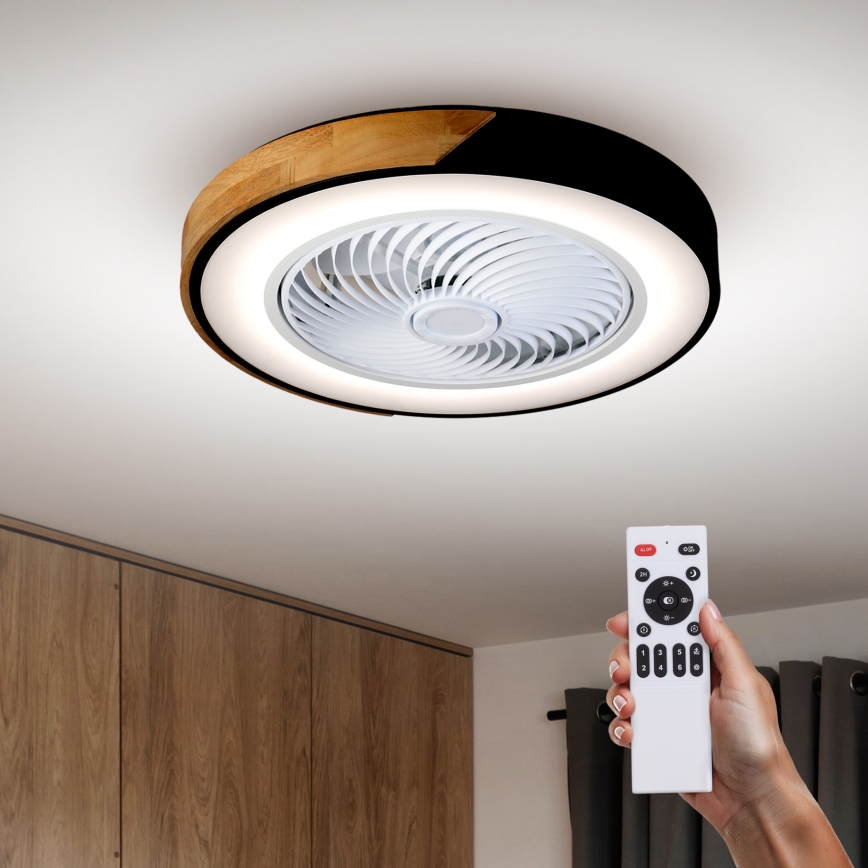Brilagi - Plafón LED regulable con ventilador LED/30W/230V 3000-6500K negro/roble + control remoto