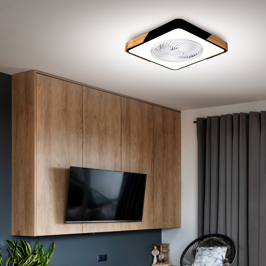 Brilagi - Plafón LED regulable con ventilador LED/30W/230V 3000-6500K negro/roble + control remoto