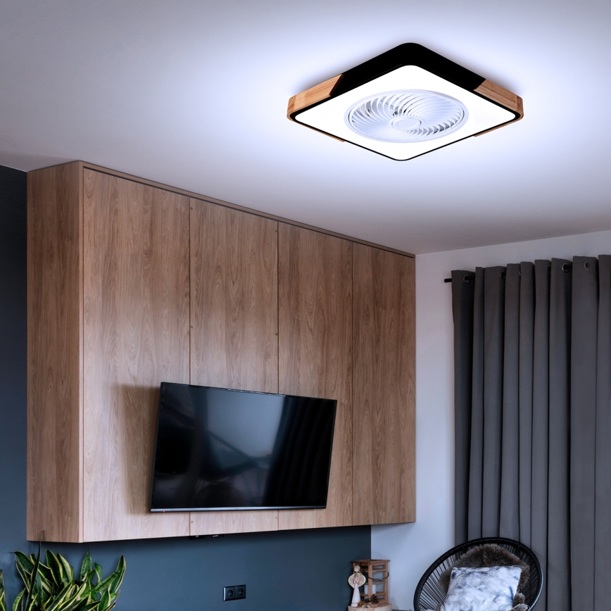 Brilagi - Plafón LED regulable con ventilador LED/30W/230V 3000-6500K negro/roble + control remoto