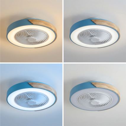 Brilagi - Lámpara de techo LED regulable con ventilador LED/38W/230V 3000-6500K Ø 50 cm azul/roble + mando a distancia