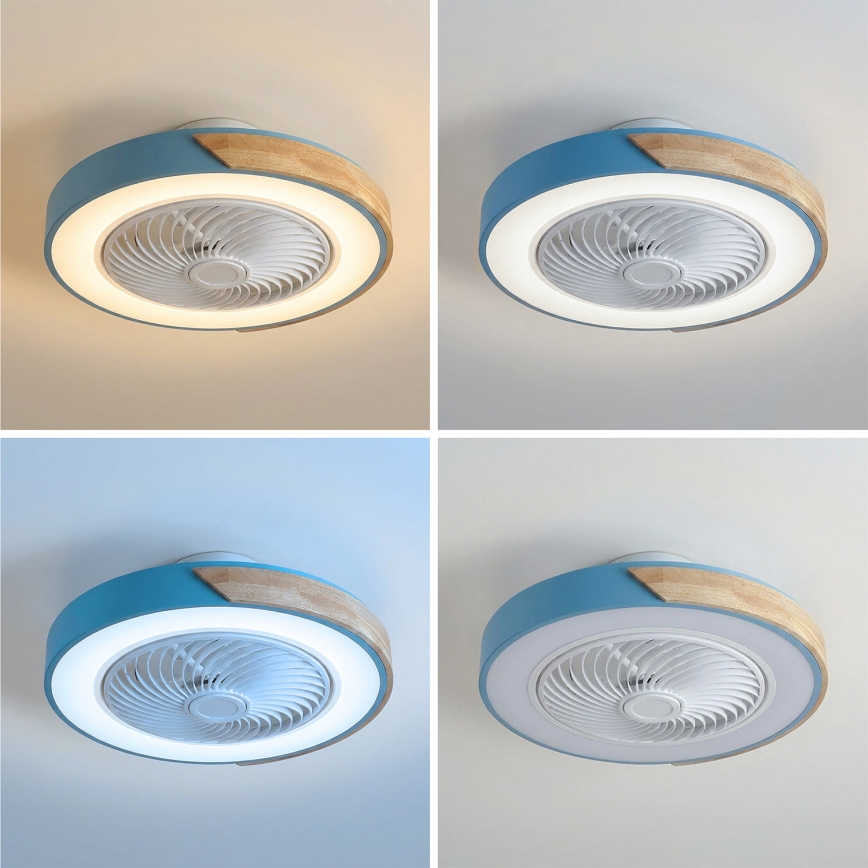 Brilagi - Lámpara de techo LED regulable con ventilador LED/38W/230V 3000-6500K Ø 50 cm azul/roble + mando a distancia