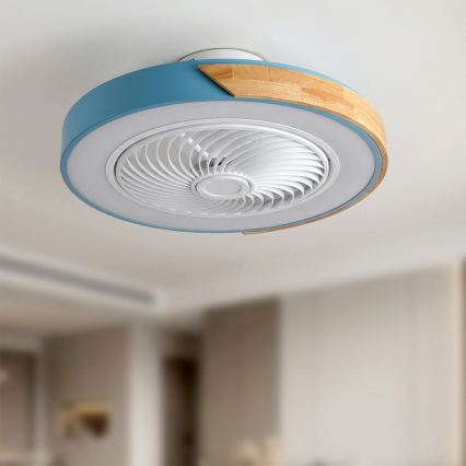 Brilagi - Lámpara de techo LED regulable con ventilador LED/38W/230V 3000-6500K Ø 50 cm azul/roble + mando a distancia