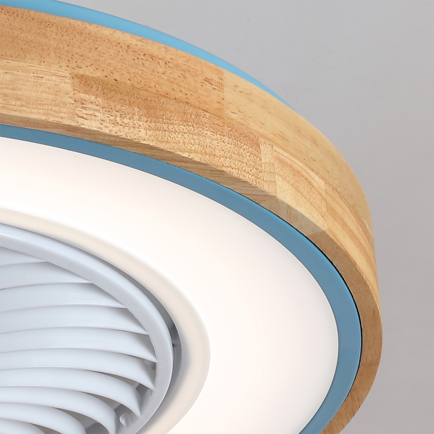 Brilagi - Lámpara de techo LED regulable con ventilador LED/38W/230V 3000-6500K Ø 50 cm azul/roble + mando a distancia