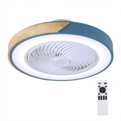 Brilagi - Lámpara de techo LED regulable con ventilador LED/38W/230V 3000-6500K Ø 50 cm azul/roble + mando a distancia