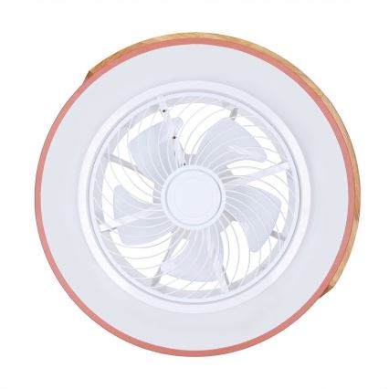 Brilagi - Lámpara de techo LED regulable con ventilador, 38 W, 230 V, 3000–6500 K, Ø 50 cm, rosa/roble + mando a distancia