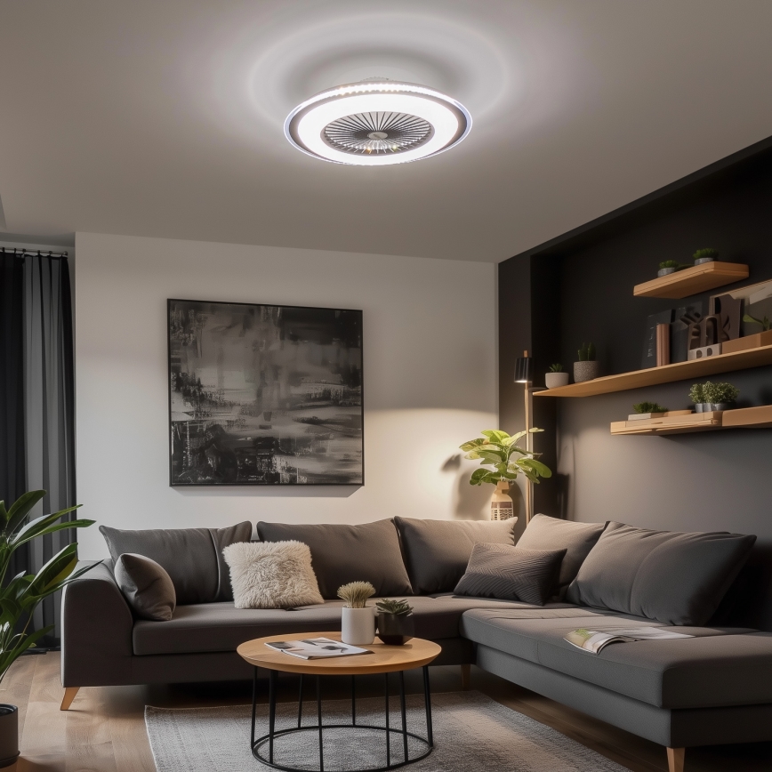 Brilagi - Lámpara LED regulable con ventilador RONDA LED/48W/230V 3000-6000K negro + control remoto