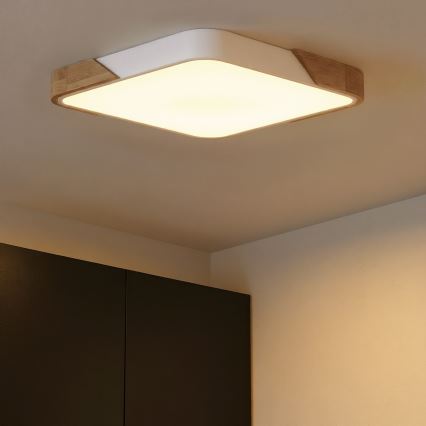 Brilagi - Plafón LED regulable PILANA LED/48W/230V 3000-6500K roble/blanco 56x56 cm + mando a distancia