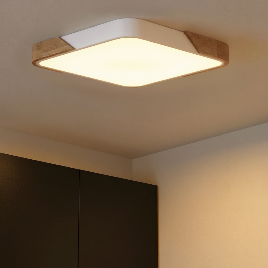 Brilagi - Plafón LED regulable PILANA LED/48W/230V 3000-6500K roble/blanco 56x56 cm + mando a distancia