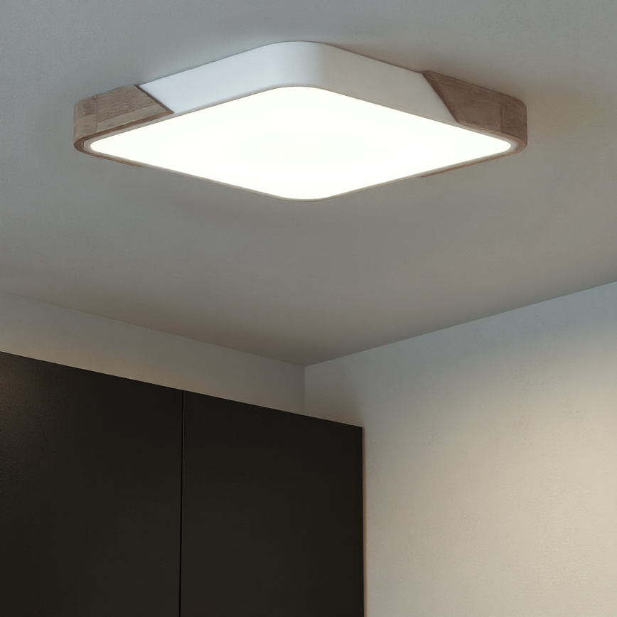 Brilagi - Plafón LED regulable PILANA LED/48W/230V 3000-6500K roble/blanco 56x56 cm + mando a distancia