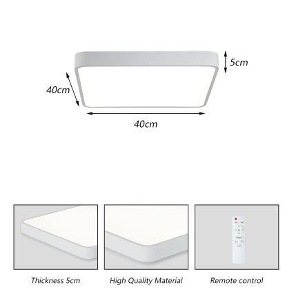 Brilagi - Lámpara de techo LED regulable POOL SQUARE LED/36W/230V 3000-6000K 40x40 cm blanca + mando a distancia